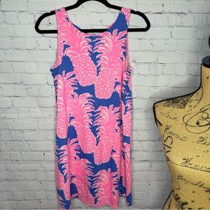 Lily Pulitzer dress, size small with pink pineapples & blue background.